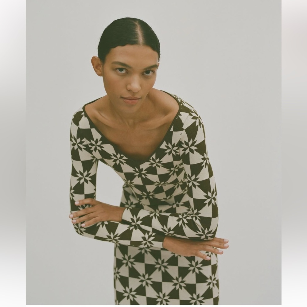 Rhode April Jacquard Knit V Neck Top Geod Quilt Sz M